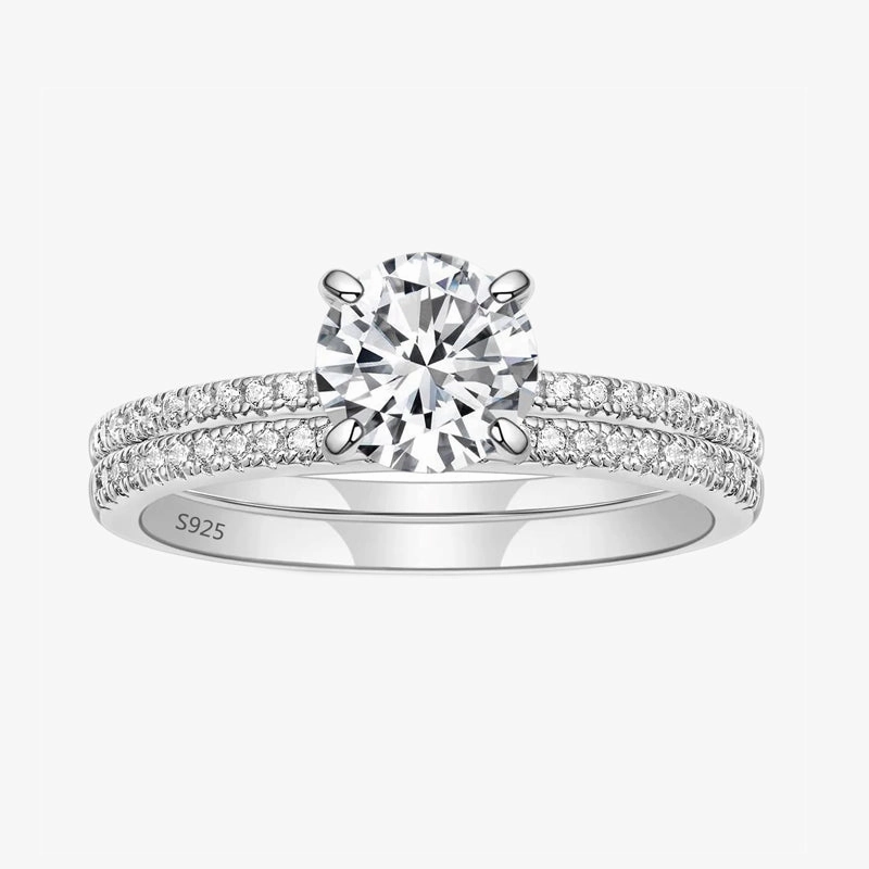 925 Sterling Silver Double Round Engagement Ring Sets Pure Accent