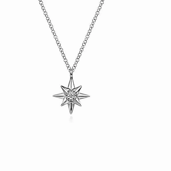 Refined Finish Sterling Silver .03cttw Diamond Starburst 17.5" Adjustable Necklace