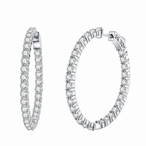 All Season Sterling Silver 1.5 Inch Oval CZ Hoop Earrings with 3mm CZs