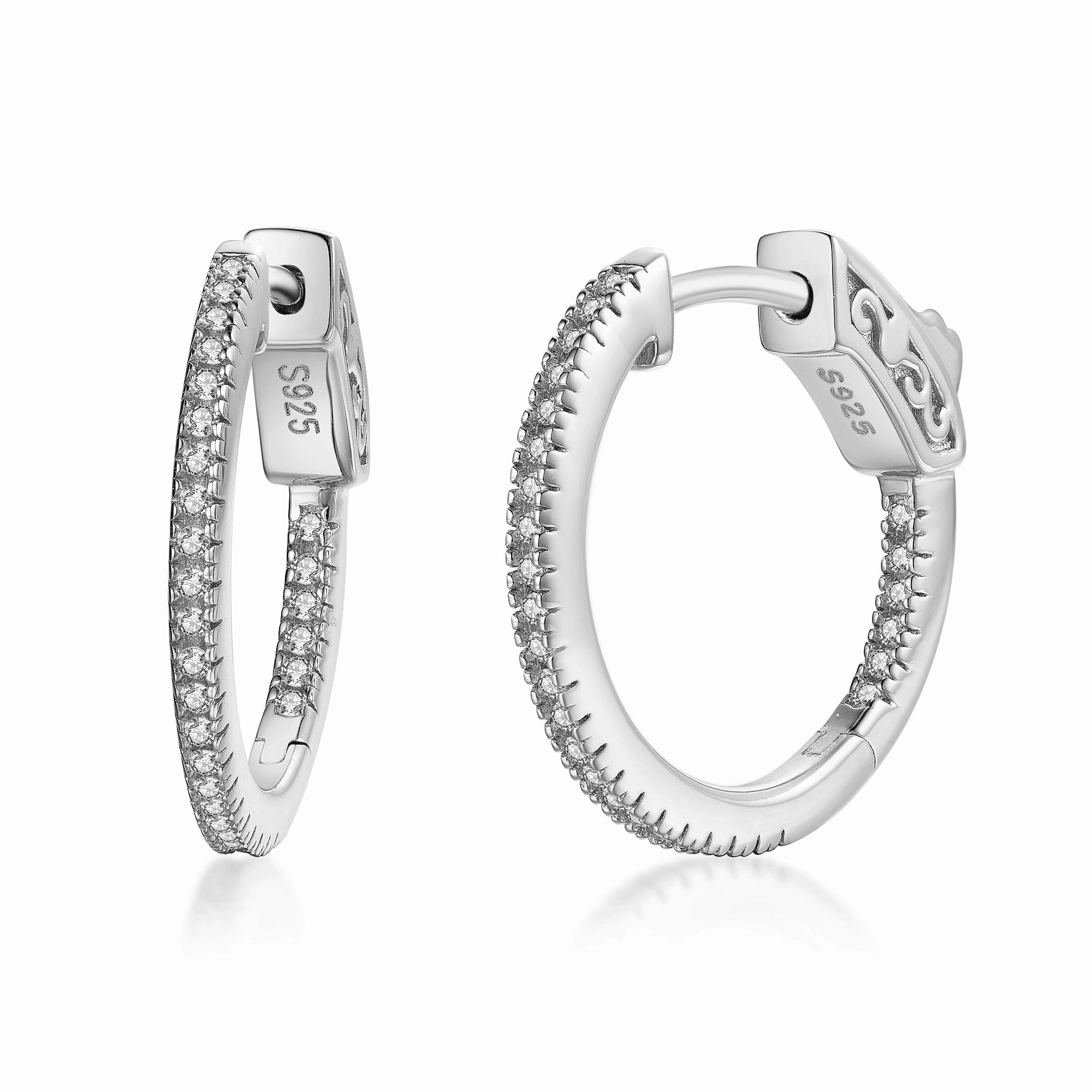 Sterling Silver 20mm Round CZ Hoop Earrings with 1mm CZs Signature Piece Polished Craft