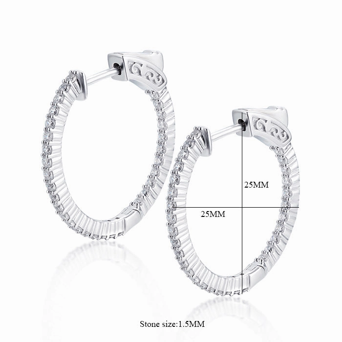 Sterling Silver 25mm Round CZ Hoop Earrings with 1.5mm CZs Date Fit