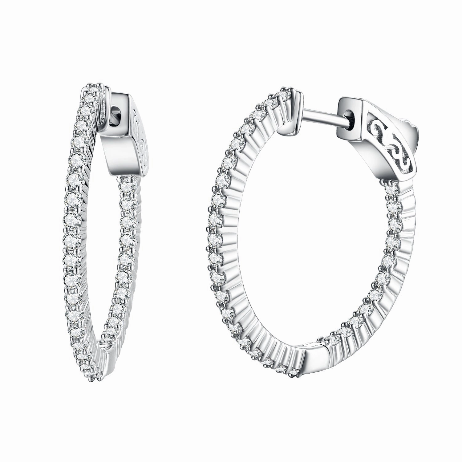 Sterling Silver 25mm Round CZ Hoop Earrings with 1.5mm CZs Monochrome Mood