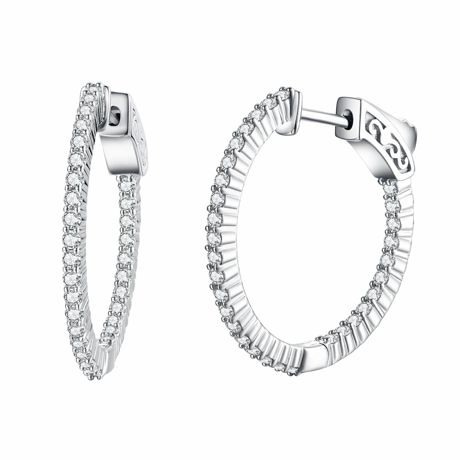 Sterling Silver 25mm Round CZ Hoop Earrings with 1.5mm CZs Modern Flair