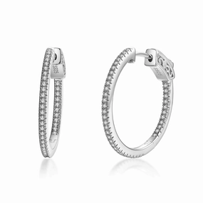 Vogue Accent Sterling Silver 25mm Round CZ Hoop Earrings with 1mm CZs