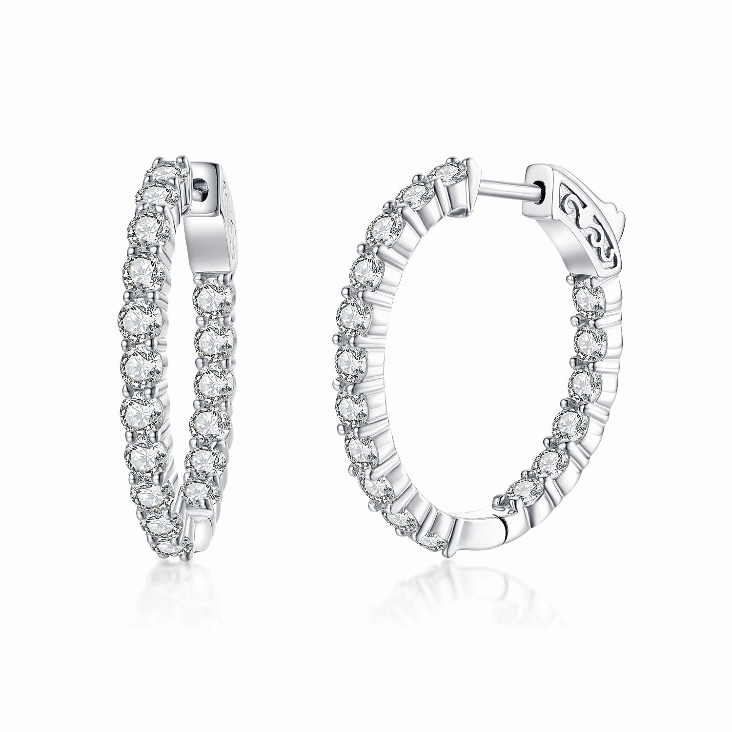 Sterling Silver 28x26MM Oval CZ Hoop Earrings with 3mm CZs Exquisite Touch