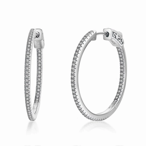 Sterling Silver 30mm Round CZ Hoop Earrings with 1mm CZs Polished Glow Fresh Statement