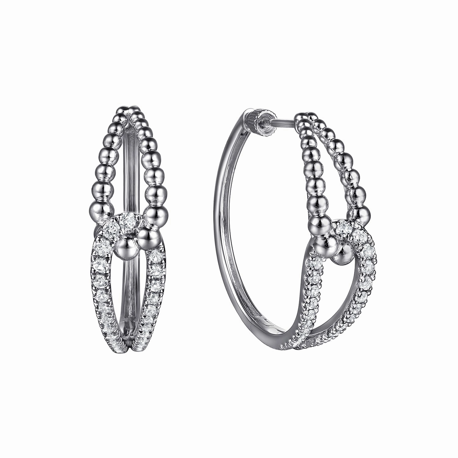 Sterling Silver 30mm White Sapphire Bujukan Interlocking Hoop Earrings Day Out