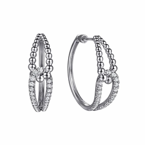 Sterling Silver 30mm White Sapphire Bujukan Interlocking Hoop Earrings Day Out