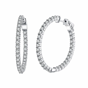 Chic Craft Timeless Highlight Sterling Silver 35mm Round CZ Hoop Earrings with 2.5mm CZs