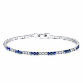 Simple Layer Sterling Silver 3 Alternating Sapphire and Clear 2mm CZ Bracelet