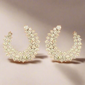 Sterling Silver 3 Row Sprinkled CZ C Shaped Side Hoop Earrings Expressive Style Silk Finish