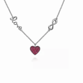 Bold Present Sterling Silver .40cttw Ruby Heart Love Infinity 17.5" Necklace