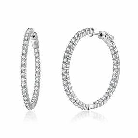 Sterling Silver 40mm Round CZ Hoop Earrings with 2.5mm CZs Chic Form