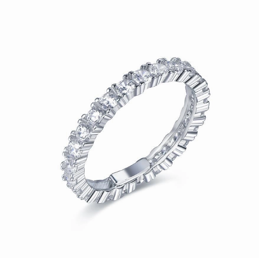 Sterling Silver 4 Prong Basket Eternity Band CZ Ring Contemporary Style