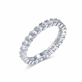 Sterling Silver 4 Prong Basket Eternity Band CZ Ring Contemporary Style