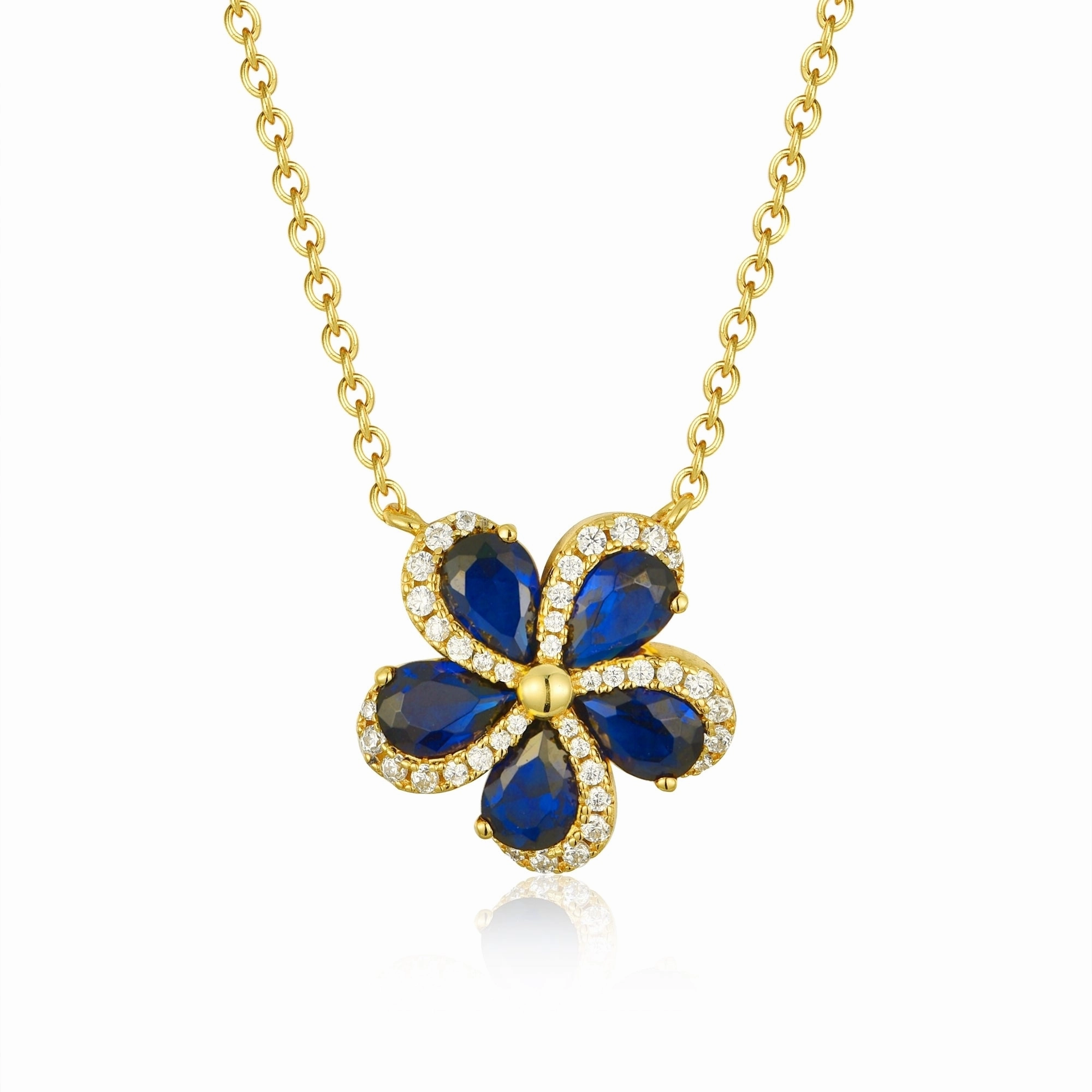 Signature Look Luxury Accessory Sterling Silver 5 Petal Colored Stone Micropave Swirl Flower Necklace