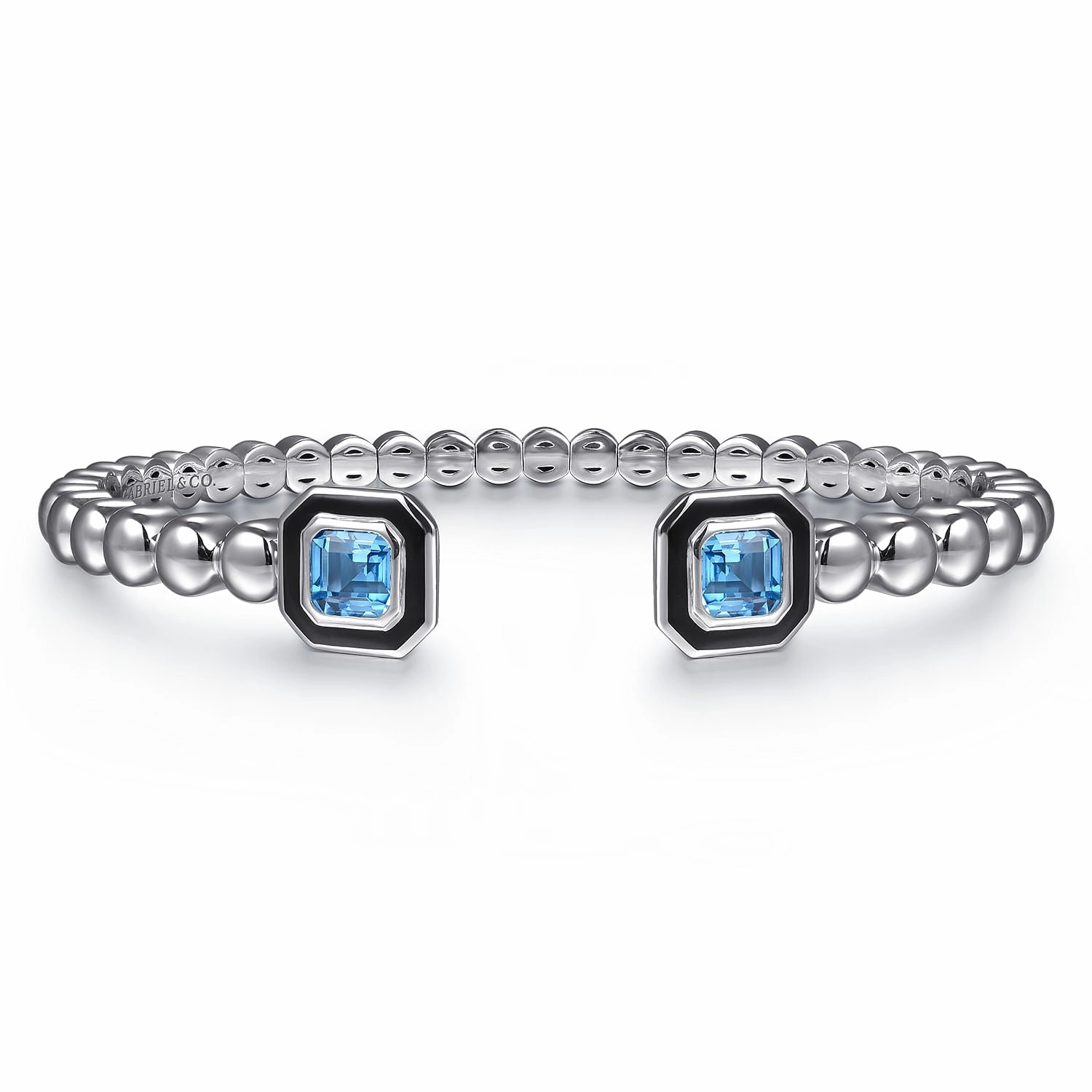 Sterling Silver 6.25" Bujukan Blue Topaz Open Bangle Bracelet with black enamel Special Present