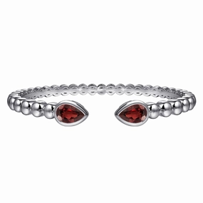 Daily Texture Elegant Emblem Sterling Silver 6.25" Bujukan Garnet Split Bangle Bracelet