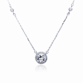 Subtle Elegance Timeless Spark Sterling Silver 7mm CZ Halo Solitaire Necklace