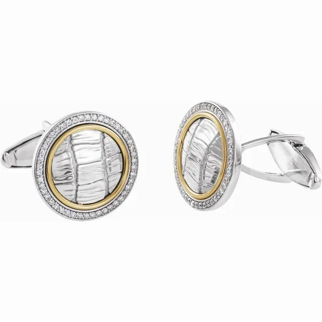 Sterling Silver & 14K Yellow 1/2 CTW Diamond Alligator Print Cuff Links City Elegance