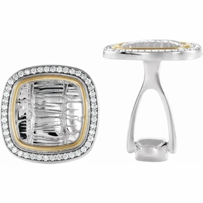 Sterling Silver & 14K Yellow 1/2 CTW Diamond Alligator Print Cuff Links Shiny Style Casual Touch