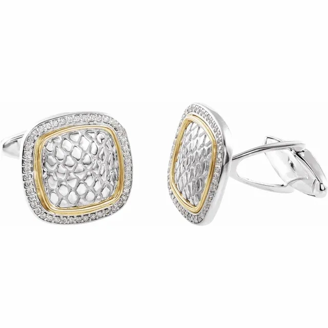 Daytime Style Impeccable Finish Sterling Silver & 14K Yellow 1/2 CTW Diamond Snake Print Cuff Links