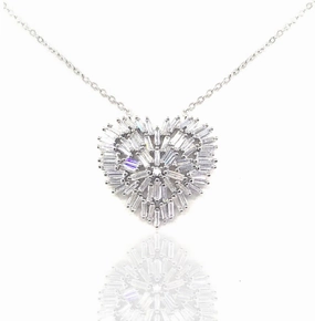 Sterling Silver Baguette Heart Necklace Contemporary Look Bold Accent