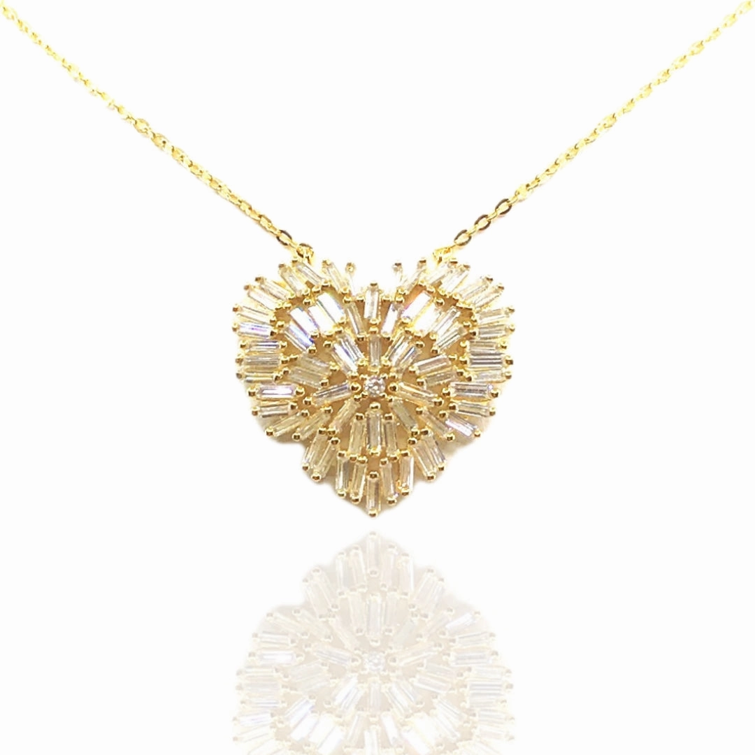 City Stroll Shining Sparkle Sterling Silver Baguette Heart Necklace