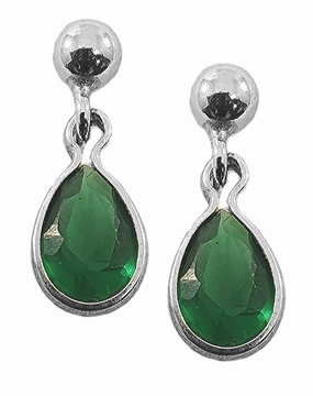Sterling Silver Ball Post with Drop Earrings Cubic Zirconia Teardrop - Green Everyday Spark Timeless Piece