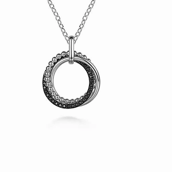 Sterling Silver Black Spinel Circular Bujukan Pendant 24" Necklace Personal Accent