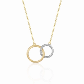 Breezy Style Sophisticated Gem Sterling Silver Brushed Gold Plated CZ Interlocking Circle Necklace