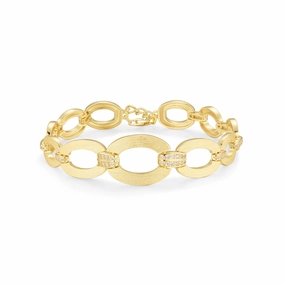 Sterling Silver Brushed Gold Plated Oval Link With CZ Bracelet Holiday Party
