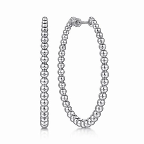 Sterling Silver Bujukan Graduated 50mm Classic Hoop Earrings. Textured Finish