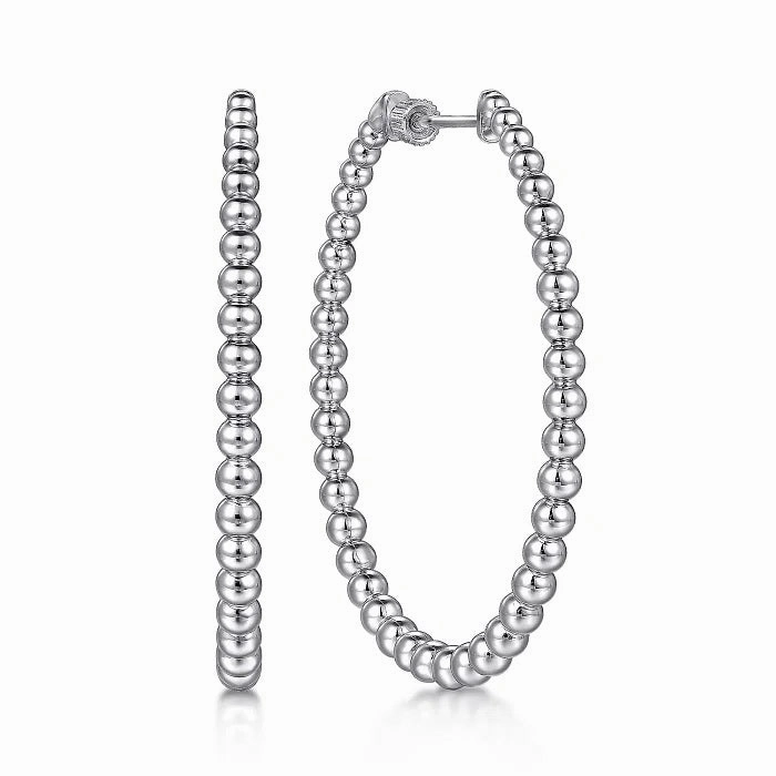 Sterling Silver Bujukan Graduated 50mm Classic Hoop Earrings. Textured Finish