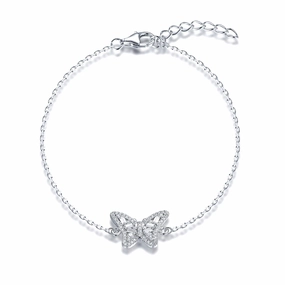 Delicate Sparkle Versatile Accent Sterling Silver Butterfly CZ Bracelet