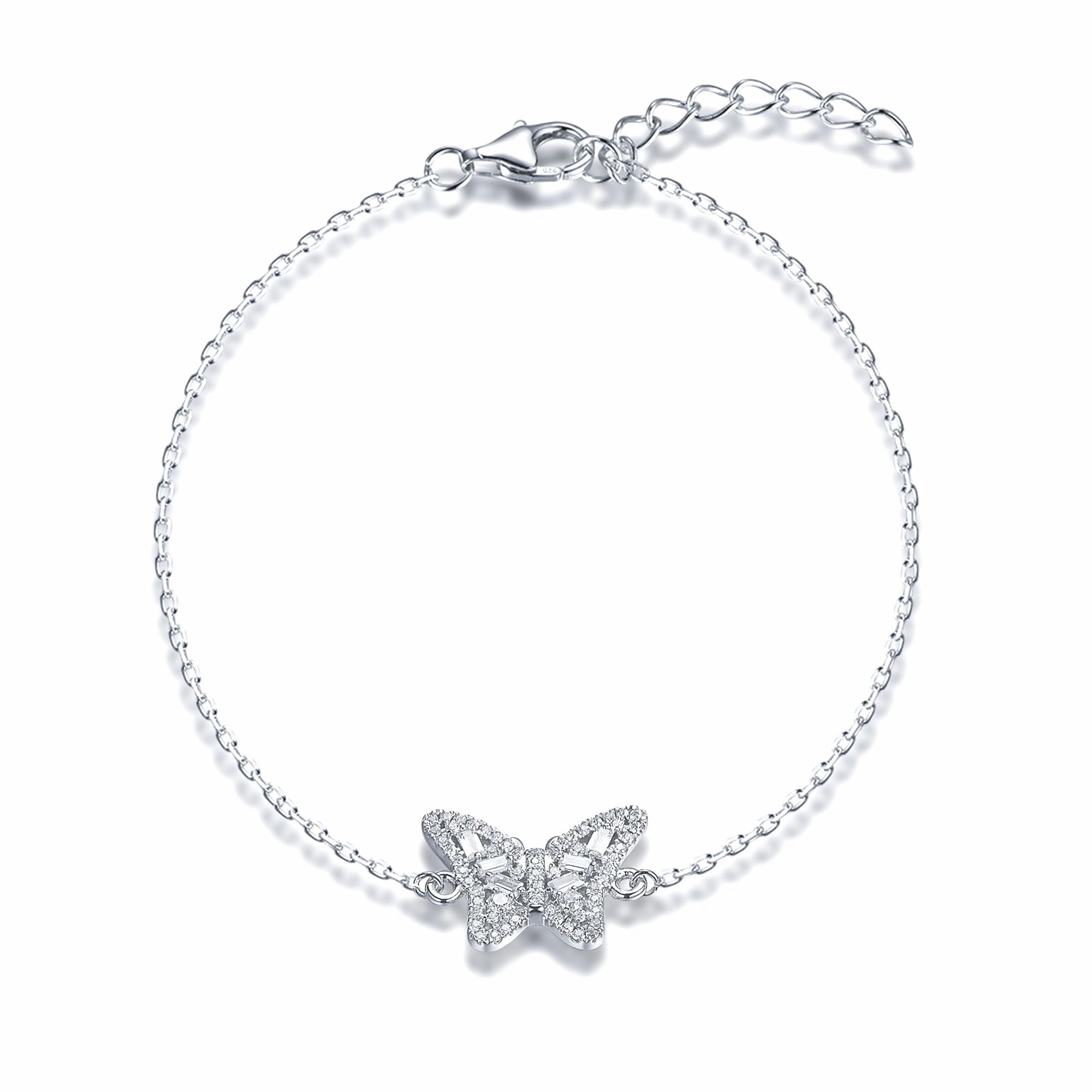 Delicate Sparkle Versatile Accent Sterling Silver Butterfly CZ Bracelet