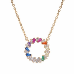 Elegant Edge Sterling Silver Circle With Colorful Baguettes CZ Necklace
