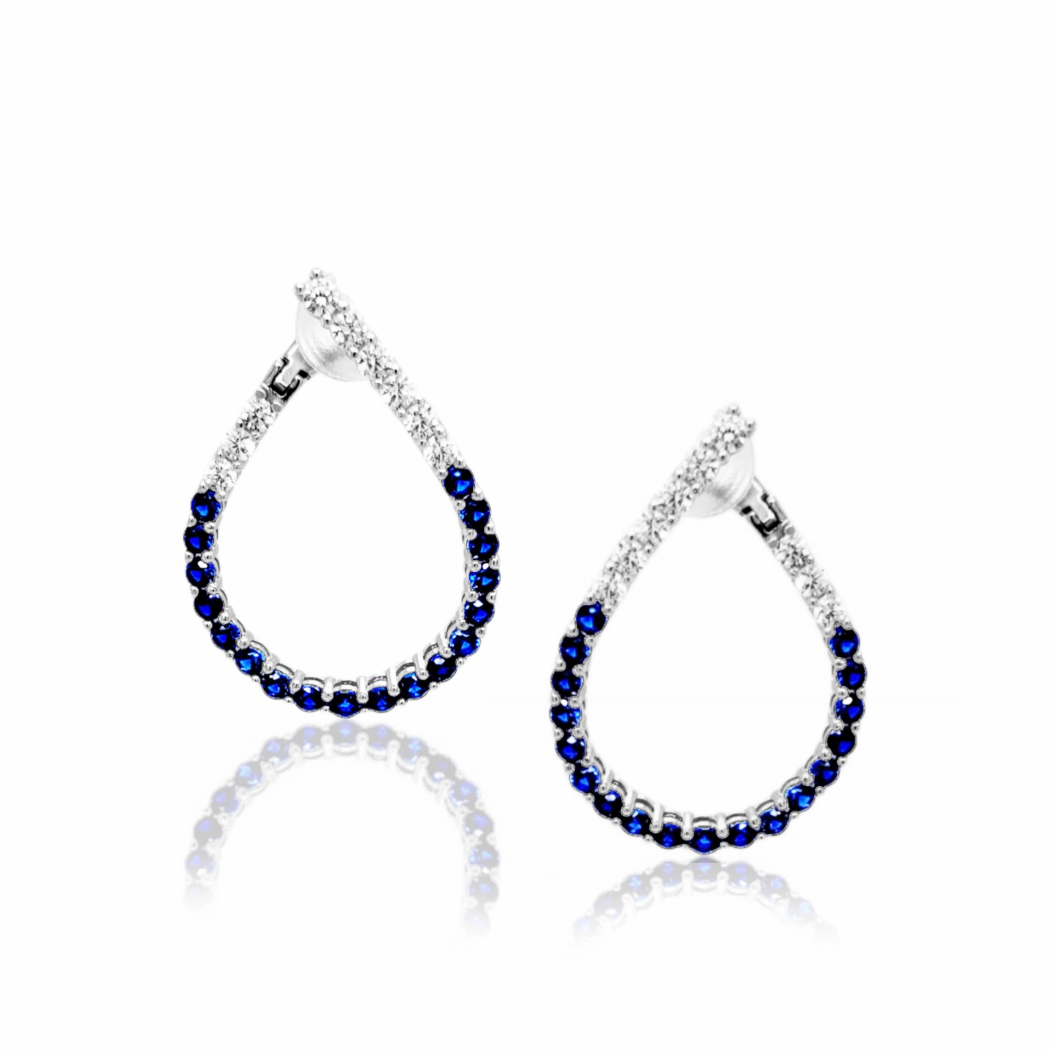 Vibrant Colors Party Detail Sterling Silver Clear and Sapphire or Ruby CZ Front Back Teardrop Earrings