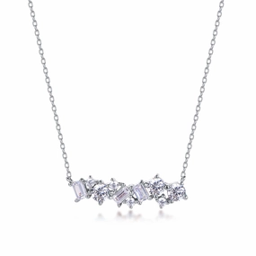 Timeless Beauty Sterling Silver CZ and Baguette Bar Necklace