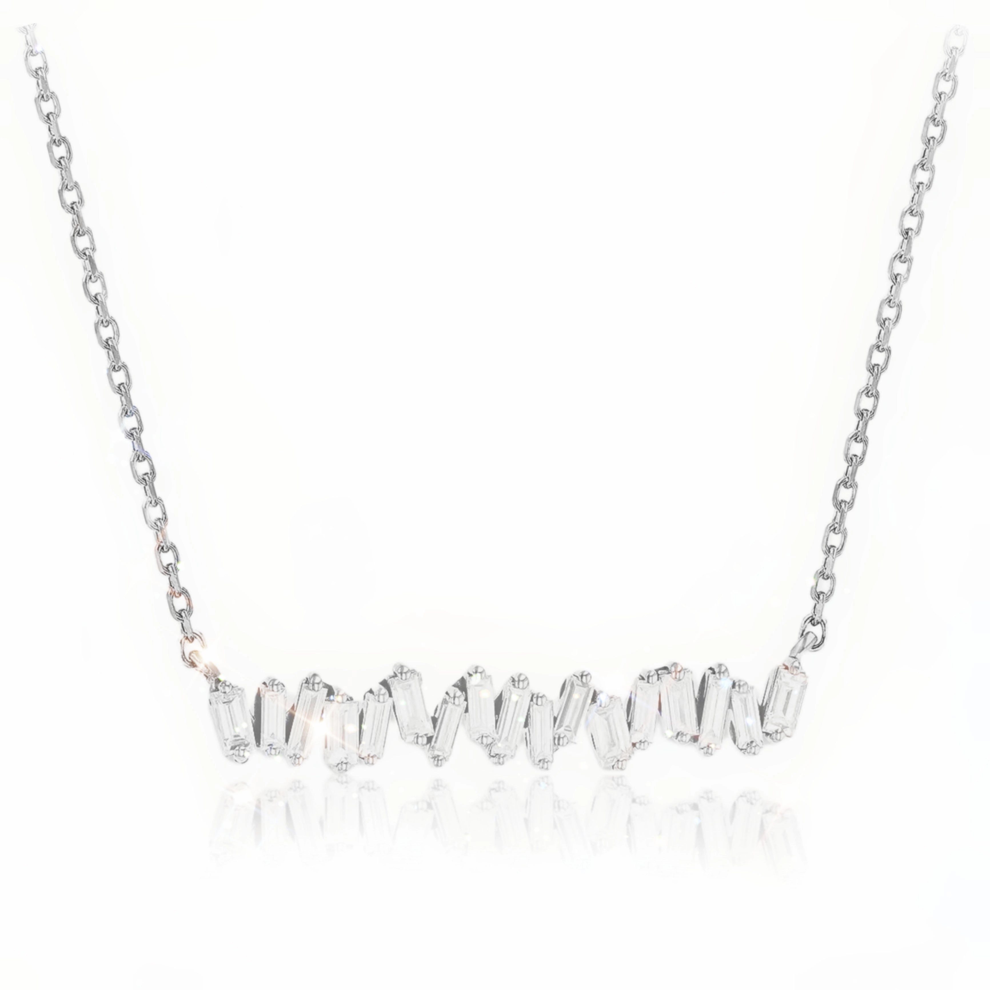 Sterling Silver CZ Baguette Bar Necklace summer look