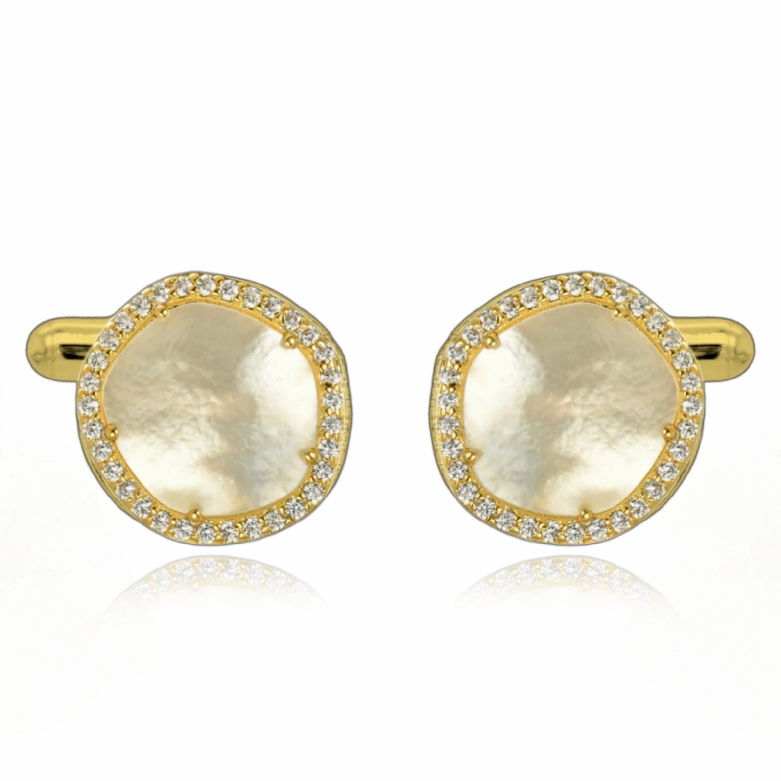 Romantic Set Sterling Silver CZ Border Mother of Pearl Cufflink