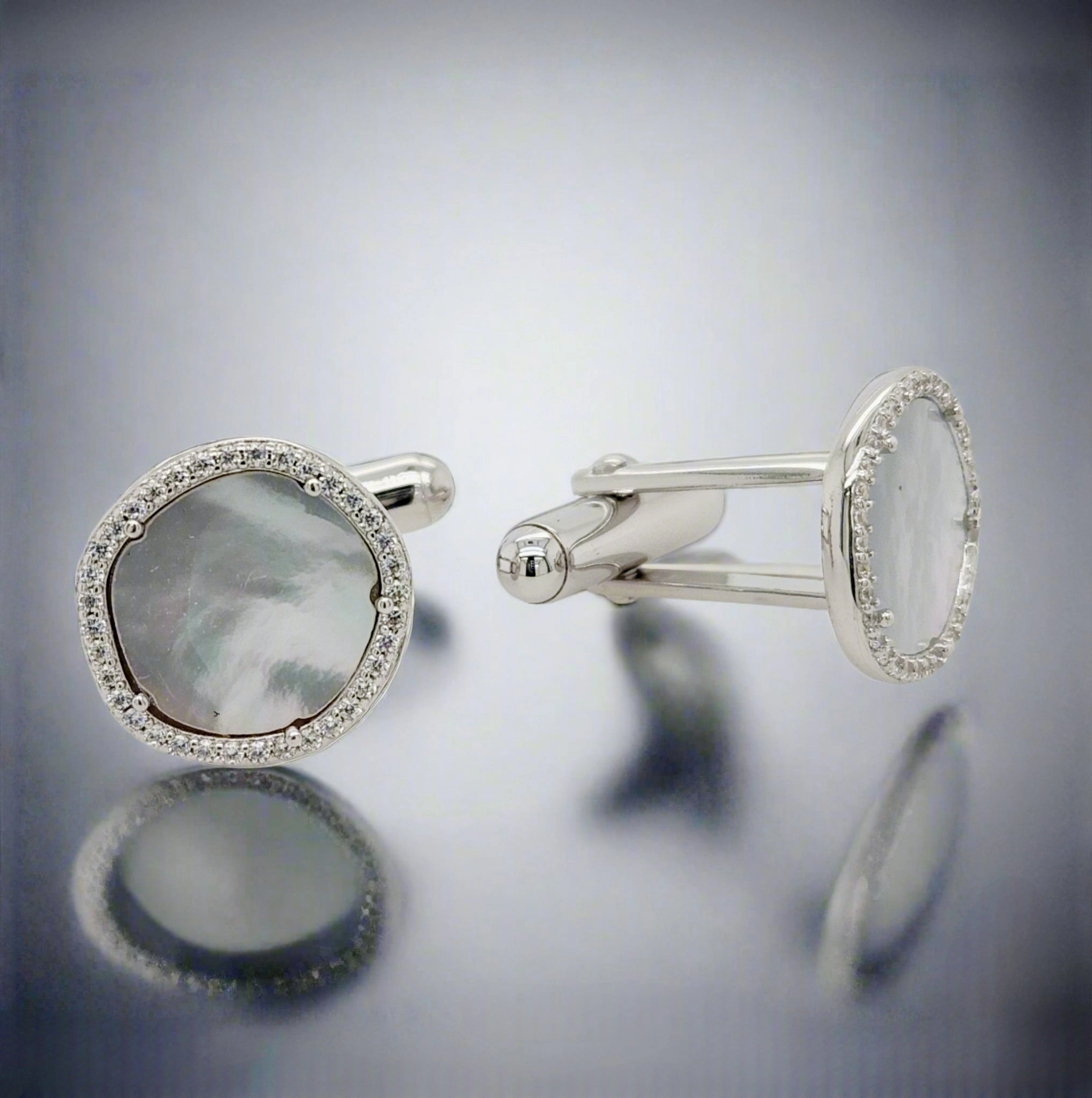 Luxe style Sterling Silver CZ Border Mother of Pearl Cufflink