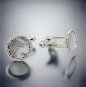 Luxe style Sterling Silver CZ Border Mother of Pearl Cufflink