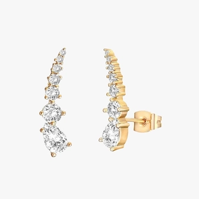 Sterling Silver CZ Climber Earrings Modern Shape Evening Collection