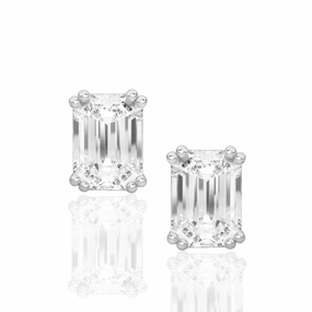 Romantic Finish Charming Finish Sterling Silver CZ Emerald Cut Solitaire Stud Earrings
