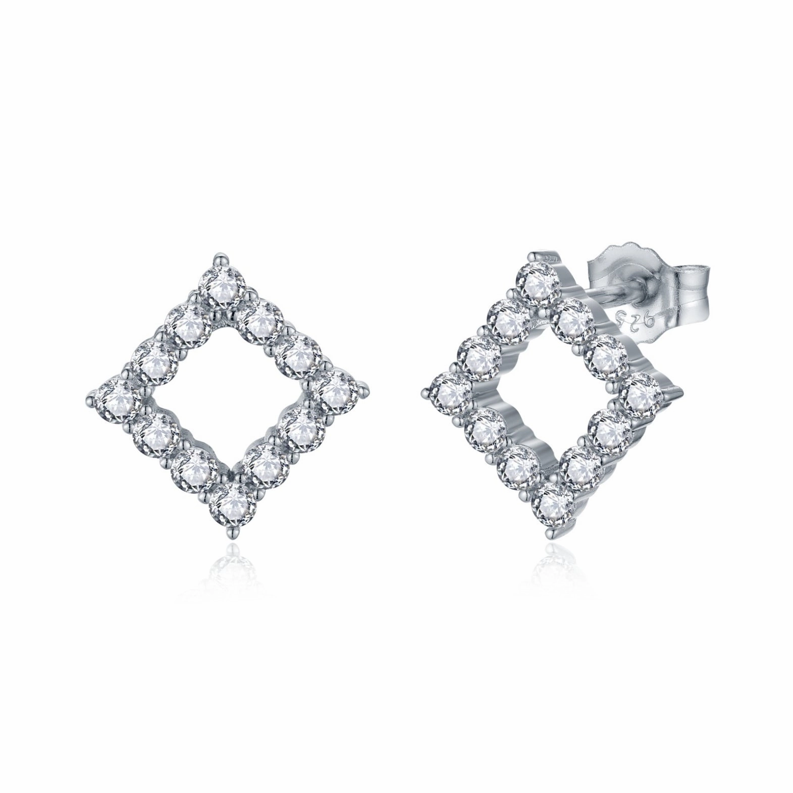 Sterling Silver CZ Outline Diamond Shape Stud Earring Seasonal Style