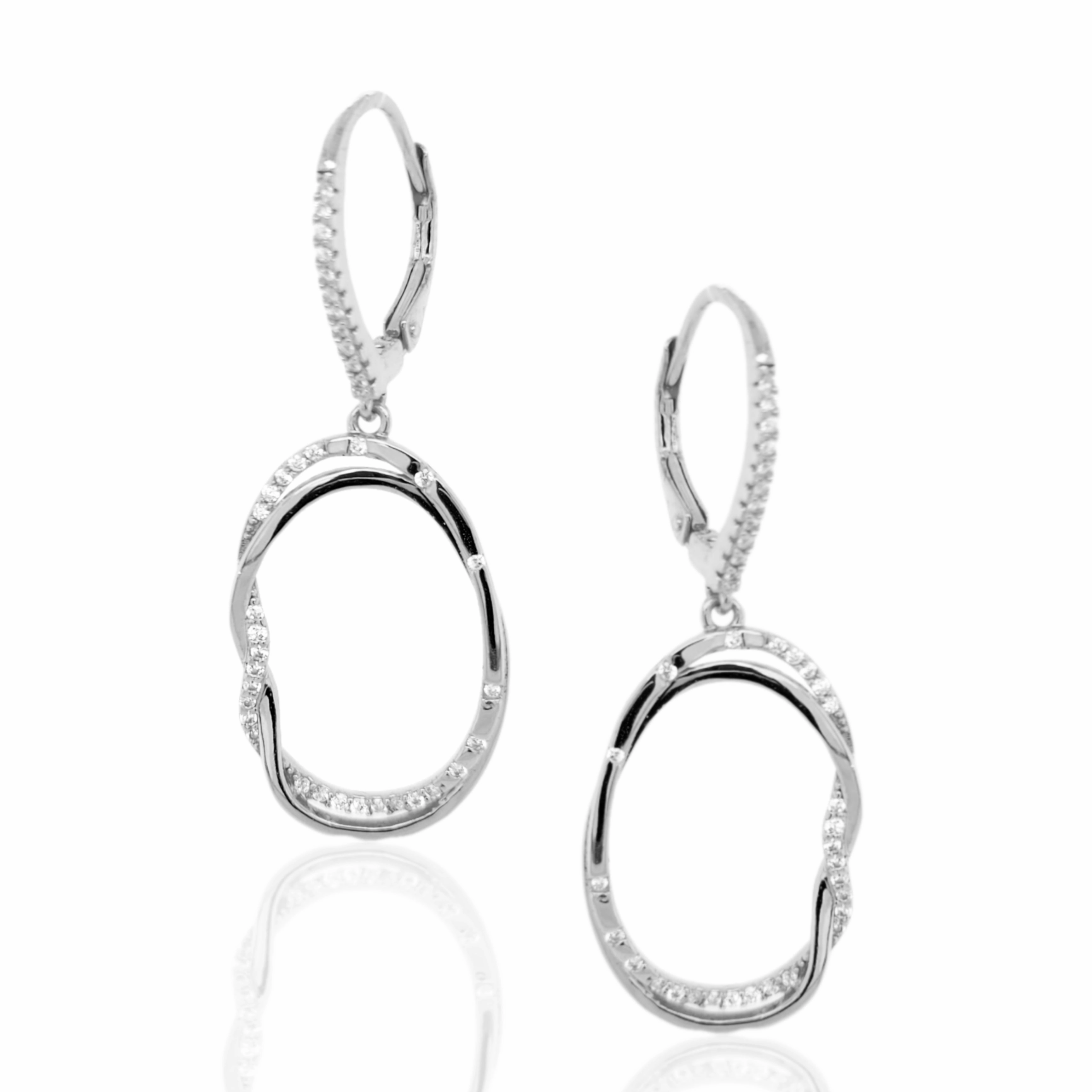 Sterling Silver CZ Oval Earrings with Side Braid Delicate Layer Day Look