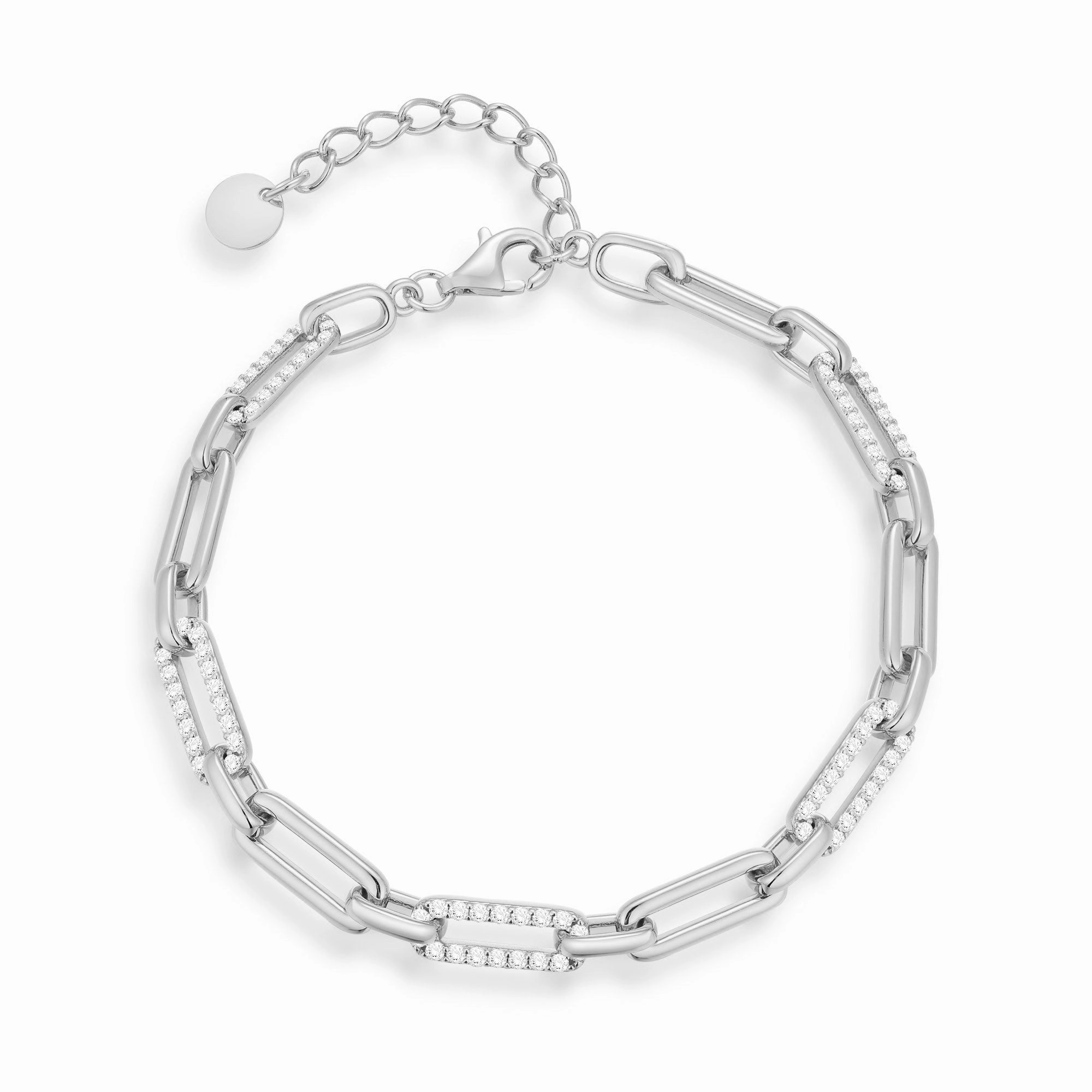 Signature Look Timeless Craft Sterling Silver CZ Paperclip Link Bracelet with Extension