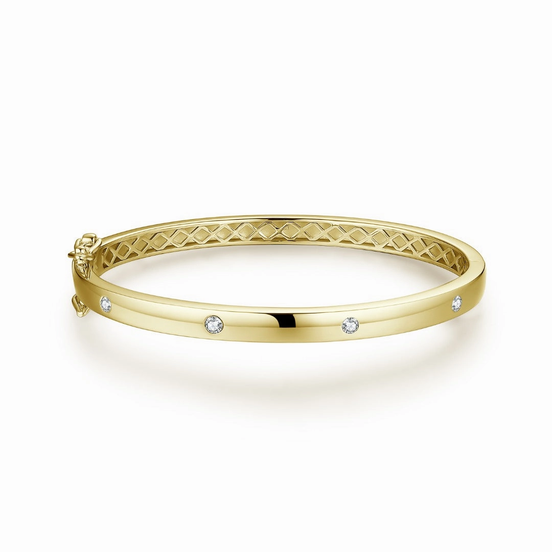 Handmade Glam Style Essential Sterling Silver CZ "Diamond" Accent Bangle