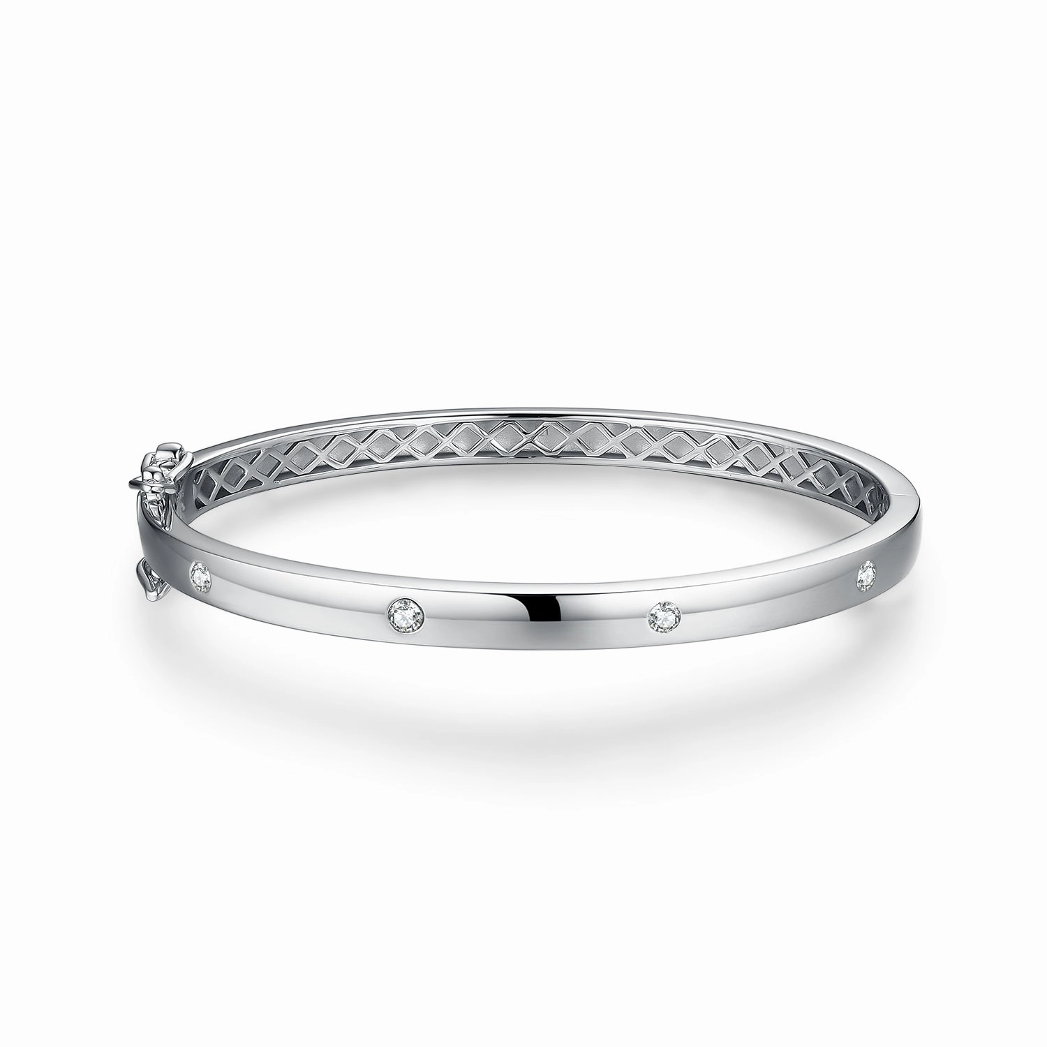 Exclusive piece Travel Style Sterling Silver CZ "Diamond" Accent Bangle